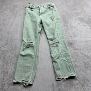 Mother Superior Tomcat Chew Jeans Womens 27 Mint Green Distressed Straight Leg